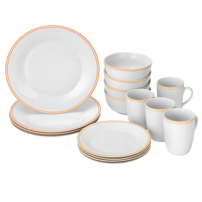 LIVINGbasics 16Piece Round Dinnerware Set, GreyWhite Finish Porcelain